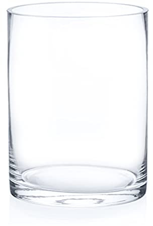 Enova Floral Clear Glass Cylinder Vase 6 x 8 Inches, Clear Flower Vases, Pillar Candle Hurricane Floating Candle Holder Vase, Glass Flower Vase for Wedding Centerpieces, Home Office décor (1 Piece)