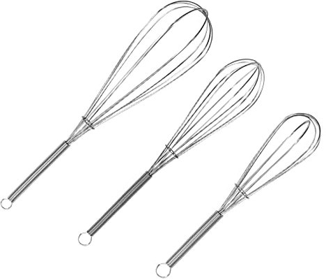 ForTomorrow Stainless Steel Whisk Set - 8+10+12 Thin Handle Wisk Balloon Wire Whisks Kitchen Tool for Cooking, Baking, Mixing Blending, Whisking, Beating, Stirring