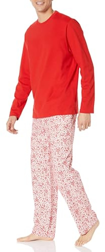 Amazon Essentials Pigiama da uomo in flanella con pantaloni e maglietta a maniche lunghe, bianco foresta, S