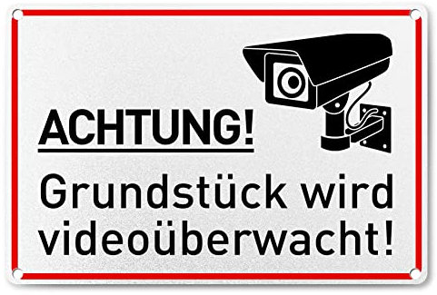 LEEPAT Achtung Videoüberwachung Schild, 30x20cm Aluminium Video Warnschilder, inkl. 4 Bohrlöcher Abgerundete Ecken Hinweisschild, 24 Stunde Videoüberwacht Schilder für Zuhause, Outdoor