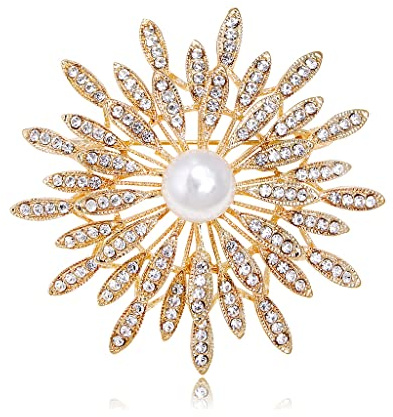Spilla a fiore placcato oro 14 carati per donne ragazze perla simulata strass spilla floreale clip bavero maglione sciarpe abito giacche colletto spille delicata decorazione gioielli regali