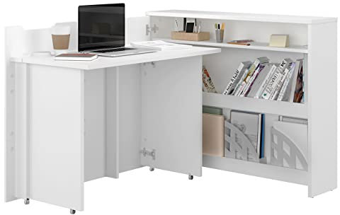 Mirjan24 Schreibtisch Ausziehbarer Work Concept, Eckschreibtisch, Arbeitstisch Computertisch, Eckschreibtisch, Winkelschreibtisch, Moderner Schranktisch (Weiß, Seite: Links)