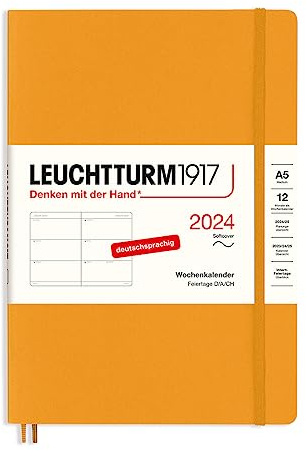 LEUCHTTURM1917 367659 Wochenkalender Medium (A5) 2024, Softcover, Rising Sun, Deutsch, 12 Monate