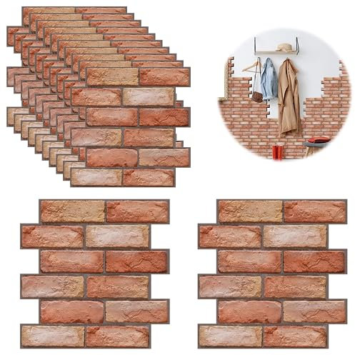 Choonjin 10 pezzi Adesivi Murali 3D, Carta da Parati Muro 3D Autoadesiva Mattoni, Decorazioni da Parete, Pannelli Parete Mattoni Pannello Mattone Decorativi 3D per Parete Adesivi Wallpaper (10 pezzi)