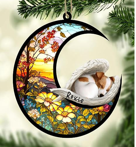 Personalized Jack Russell Terrier Dog Memorial Suncatcher, Jack Russell Terrier Christmas Ornament with Name, Pet Loss Catcher, Gifts for Dog Lovers Loss of Dog, Jack Russell Terrier Sleep on Haven