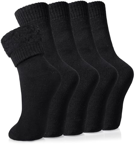 Velice Winter Warm Thermal Socks for Women Extra Thick Insulated Heated Crew Boot Socks for Cold Weather 5 Pairs(Black)
