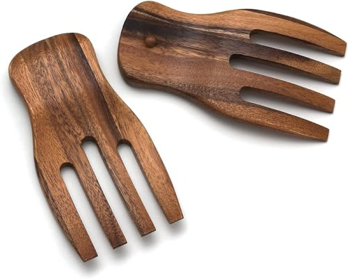 Salad Hands, 2er Set Salatbesteck aus Akazienholz, ideal zum Werfen und Servieren von Salat, Nudeln und mehr, 17,8 cm (Akazien-Salat-Hände)