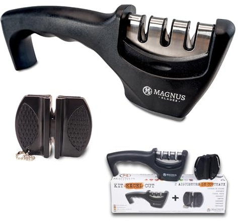 Kit Excel Cut - Lot de 2 Aiguiseurs de Couteaux - Rendu Professionnel - Affûtage Manuel Facile et Immédiat. Couteaux de Cuisine ou de Poche/Chasse/Camping - Cadeau Noel Utile