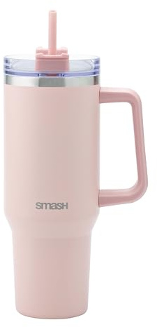 Smash 1.25L Dual Wall Stainless Steel Tumbler with Handle and Straw - Dusty Pink