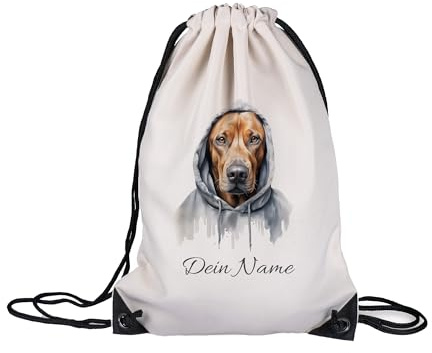GRAZDesign Turnbeutel Hund mit Namen personalisiert Rhodesian Ridgeback Stoffbeutel für Sport, Schule, Kindergarten, Kinder und Erwachsene
