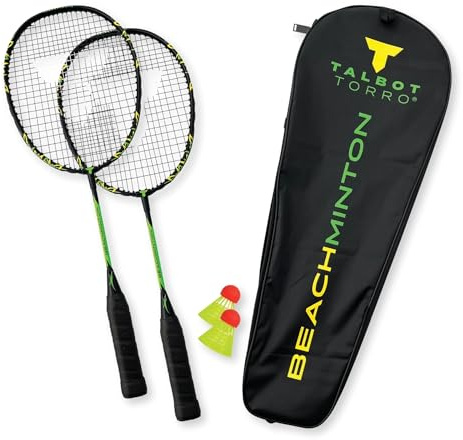 Talbot-Torro® Beachminton set, 2 Beachmintonracket, 2 Beachmintonbollar, 1 bärväska, set för vindstabil utomhus-fjäderboll