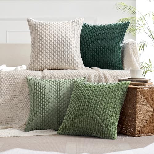 MIULEE Weihnachten 4er Set Kordsamt Kissenbezüge Kissenbezug Dekorative Kissenhülle Moderne Sofakissen Kissen Zierkissen Couchkissen für Sofa Dekokissen Wohnzimmer Schlafzimmer 40x40 cm Grün Serie