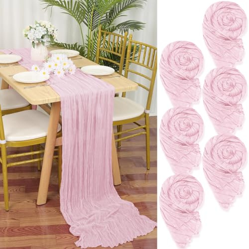 YMHPRIDE 6 Stück Tischläufer aus Gaze, Rosa, 55 x 300 cm, Rosa, Tischläufer für Käse für Hochzeit, Junggesellinnenabschied, Babyparty, Dekoration für Geburtstagsfeiern