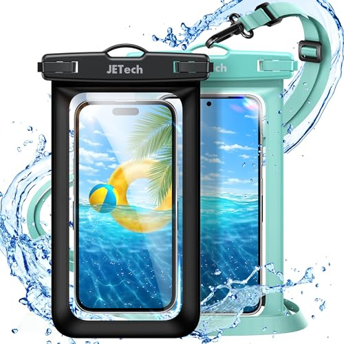 JETech Bolsa Estanca Móvil, 2 Unidades Funda Impermeable para iPhone 17e 17 16e 16 15 Air Pro MAX Plus, Galaxy S26 S25 Ultra, Pixel 10 Series y Otros hasta 7.2, Bolsa Seca IPX8 (Negro+Verde)