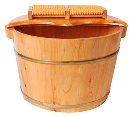 ASerZenith Fußwanne, Fußbecken aus Holz, Fußbadewanne, Fußwaschfass, Saunaeimer aus Holz, Sauna-Spa-Zubehör mit Massagegerät, Fußbad, Holzeimer, Fußbad, Haushaltswaschbecken (Größe: A) (Mehrfarbig)