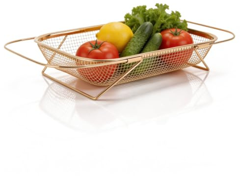 Over the Sink Colander Stainless Steel, Oval Colander Strainer Basket for Kitchen Sink Fine Mesh Strainer Basket with Handles Expandable for Kitchen Strain Drain Vegetables Fruits(Rose Gold)
