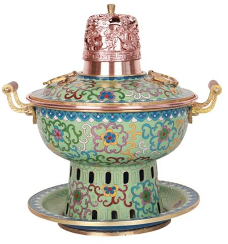 LOKORI Chafing Dishes Cloisonne Copper Hot Pot Single Person Small Copper Pot Old Beijing Copper Hot Pot Commercial Household Alcohol Stove Anti-Scald Carrying Handle,A