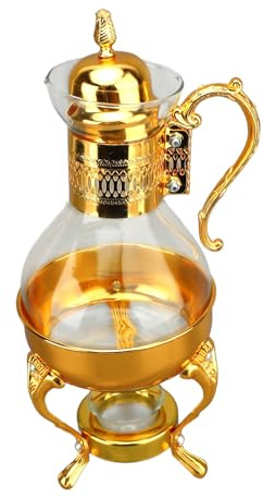Ensemble de Cafetière en Verre Vintage, Pichet à Eau Chauffant avec Couvercle, Bouilloire à thé de Style Arabe avec Poignée Ergonomique pour le Bureau à Domicile (GOLD)