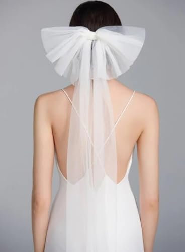 Whakano Haarschleife Schleier,Hochzeit Brautschleier Weißer,Tüll Schleier für Bräute,Braut Brautjungfern Schleier Haarschmuck für JGA Junggesellinnenabschied Hochzeit Hen Party Brautparty Fotografie