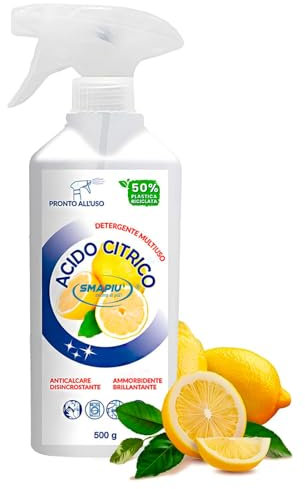 Acido Citrico Smapiù Multiuso Disincrostante e Anticalcare, Formulazione Concentrata 500ml al Profumo di Limone per Pulizia Efficace su Tutte le Superfici (1)