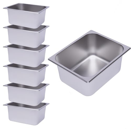 VonVVer 1/2 gastronormbehållare rostfritt stål 6 stycken – 33 x 26 x 15 cm matbehållare 0,7 mm kommersiell varmhållningsbehållare stapelbar hotellpanna bord matpanna för mat, tårtor