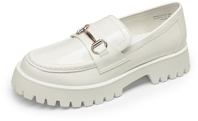 DREAM PAIRS Mocasines de plataforma gruesa para mujer, sin cordones, informales, elegantes, de negocios, con soporte de arco, Blanco, 38.5 EU