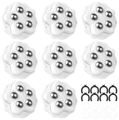 Sixfolo 8 Stück Kleine Rollen für Möbel Kugelrollen Selbstklebend Schwerlast 360° Drehbar Möbelrollen Flach Kunststoff mit Bremse und 5 Stahlkugeln für Möbel Aufbewahrungsbox,Weiß