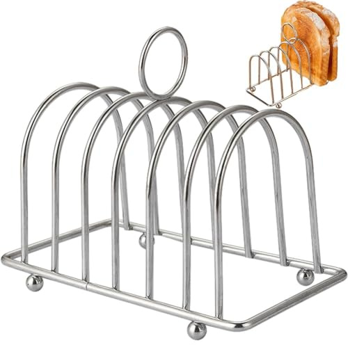 HiyyFloy Toastständer Brotlaib Scheibenhalter Ständer Tisch Servieren Edelstahl 6 Scheibenschlitze Frühstück Toastständer Kugelfüßen Und Tragegriff Toaster Luftfritteuse Zubehör