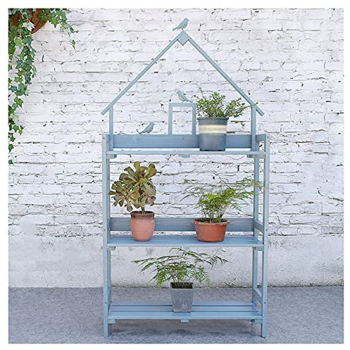 Utomhus trädgård planteringsbänk med 3 hyllhyllor förvaringsskåp blått hållbart 80 x 25 x 160 cm planteringsbord för trädgårdsskötsel utomhus arbetsyta och växtvård.
