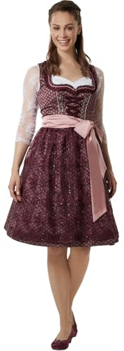 dressforfun Midi Dirndl Damen, Trachten Dirndlkleid Damen, mit Zierschnürung Trachtenmieder, Trachtenrock mit Schleife, Schürze Dirndl, mit Dirndlbluse kombinierbar - Bordeaux, 44