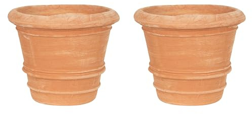 Biscottini Set 2 Vasi in Terracotta artigianali 30x30x25 cm - Vaso da Esterno e Interno rotondo - Vasi Grandi Made in Italy - Vasi per fiori Esterno - Fioriera per piante Terracotta - Fioriera balcone