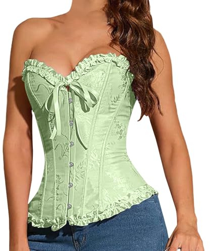 Cocila Corset Tops for Women Bustier Shapewear Lingerie Women's Basque Lace Up Boned Overbust Waist Push Up Bodysuit Gothic Bodyshaper Plus Size Light Green XXL