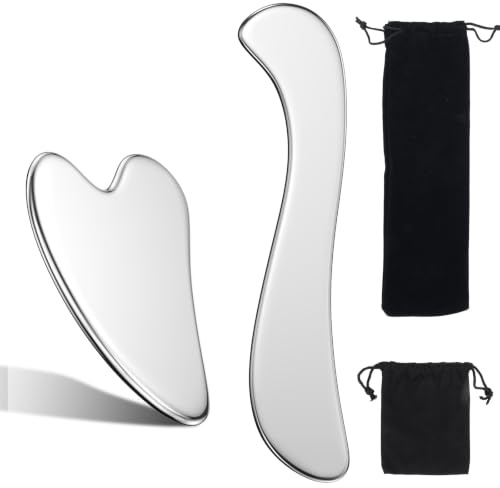 2-in-1 Muscle Scraper Tool Stainless Steel Gua Sha Scraping Massage Tool | Massage Scraper Gua Sha Tool for IASTM Soft Tissue Mobilization Fascia and Myofascial Release Body Facial with Storage Bag
