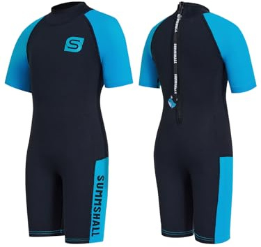 Summshall Barn våtdräkt 2 mm kort neopren termisk baddräkt för pojkar och flickor | UV50+ solskydd, mjuk och stretchig för simning, snorkling och strandlek