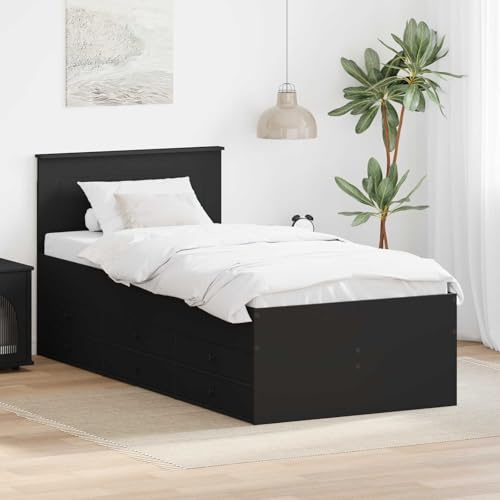 ACAGALA Einzelbett mit 6X Schubladen 100x200 cm, Kojenbett mit Stauraum, Tagesbett Bettrahmen mit Lattenrost und Kopfteil, Platzsparendes Jugendzimmer, Schwarz