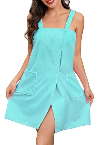 Lovasy Sauna Bademantel Damen Frottee Saunatuch Breite Schultergurte Saunakilt mit Taschen, Druckknopf und Gummizug