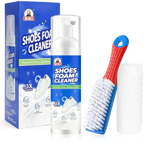 flintronic 3 stk. Sneaker Reiniger Set, Schaum Schuhreiniger, 200ML Weißer Sneaker Cleaner Schaum für Schuhe, Sneaker Reinigungsset mit Bürste, Handtuch & Schwamm für alle Schuhtypen