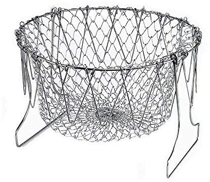 304 Stainless Steel Foldable Steam Rinse Strain Fry Basket Strainer Net Kitchen Cooking Tool for Fried Food or Fruits