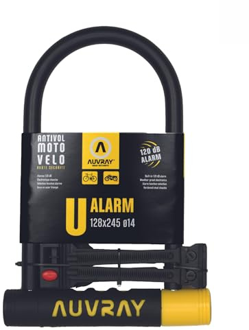 AUVRAY - Fahrradschloss mit Alarm – U-Alarm 128 x 245 D.14-3 Schlüssel – außergewöhnliche Widerstandsfähigkeit – Schutzhülle aus Kunststoff – integrierter Alarm von 120 dB – hohe Sicherheit