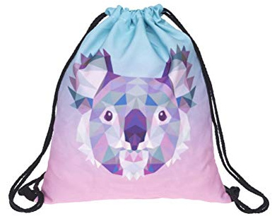Hanessa Jutebeutel- Low-Poly Koala-Gesicht blau-lila - mit lustigem Spruch Aufdruck Sportbeutel lustige Sprüche Rucksack Beutel Tasche Gym Bag Hipster Fashion Sport-Tasche Einkaufs-Tasche