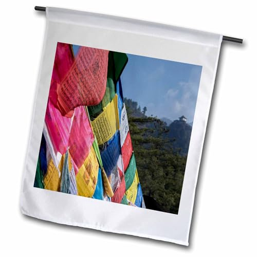18 x 27 inch Garden Flag - Bhutan, Paro. Prayer flags at Tigers Nest, Himalayan Buddhist temple. Religion