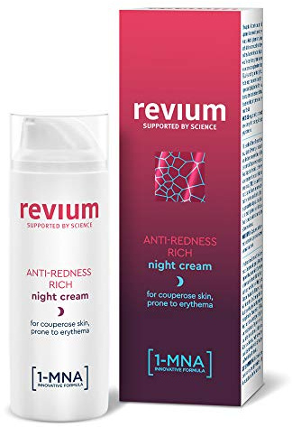Revium - Crème de nuit anti-rosacée, rougeurs et couperose, pour peaux sujettes aux érythèmes, à la formule concentrée enrichie en molécule 1-MNA et extrait d'algue verte chlorella vulgaris, 50ml