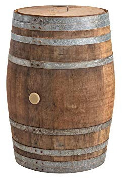 Temesso Regentonne mit Deckel, Regenfass Holzfass, Weinfass, Tonne, Eiche 225 Liter Wasserfass - original Fass (Deckel Edelstahlgriff)