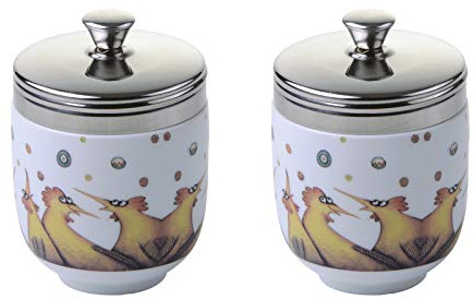 BIA - Eierkocher aus Porzellan I Set mit 2 bunten Eiern aus Porzellan mit Regnerei-Design von Clare Mackie, Kitchen Eierkocher und Multi-Kocher, in Geschenkverpackung verpackt.