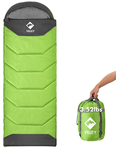 VILLEY Camping Sleeping Bag for Adults Boys and Girls, 3 Season Warm & Cool Weather - Summer, Spring, Fall, Lightweight Compact Backpacking Sleeping Bag for Outdoor, Traveling, Hiking