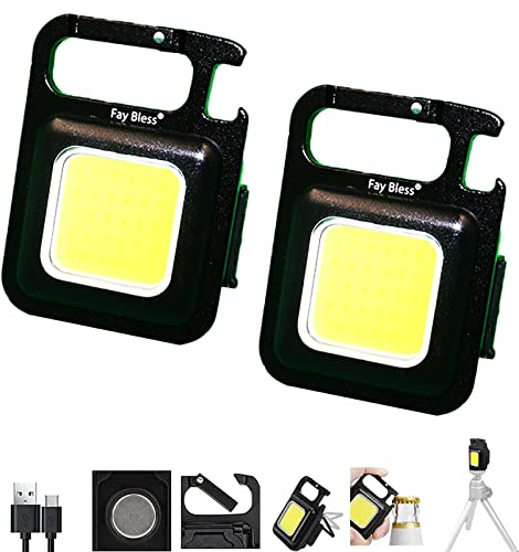 Fay Bless Mini Lampe de Poche Rechargeable, Lampe de Secours Rechargeable Portable Multifonctionnelle 800 Lumen COB Lampe Porte Clé, Mini LED Travail Lampes pour Réparation Urgence (Noir 2 Packs)