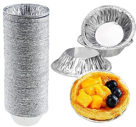 Ylinwtech 100 Stück Egg Tart Form,Einweg Aluminiumfolie Tassen,Egg Tart Mold,Tartlettförmchen Mini,Rund Egg Tart Dosen,EGG Tart Tin Mold Aluminium-Backformen,für Torten,Individuelle Kuchen,Flans