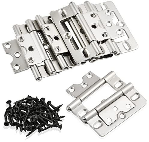 Worldity Non Mortise Door Hinges,Rustproof Non Mortise Hinges 3 Inch, Quiet Smooth Heavy Duty Bifold Door Hings with Mounting Screws for Furniture Window Wardrobe Door(10Pcs)