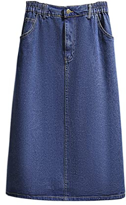Jupes Femme,Jupe Mi-Longue pour Femme Bleu Élastique Taille Haute Droite Jupe Fendue en Jean avec Poche Zippée A-Ligne Froncée Grande Taille Automne Jupes Longues pour Filles Dames, 3XL