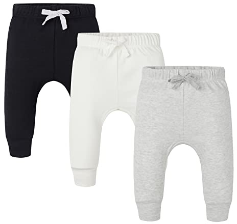 AIUI-HARNSBORN Baby 3 Pack Flexy Pants and Leggings, Baby Pants Infant Boys Girls Tapered Ankle Jogger Pant(18-24 Months, Black/White/Gray)